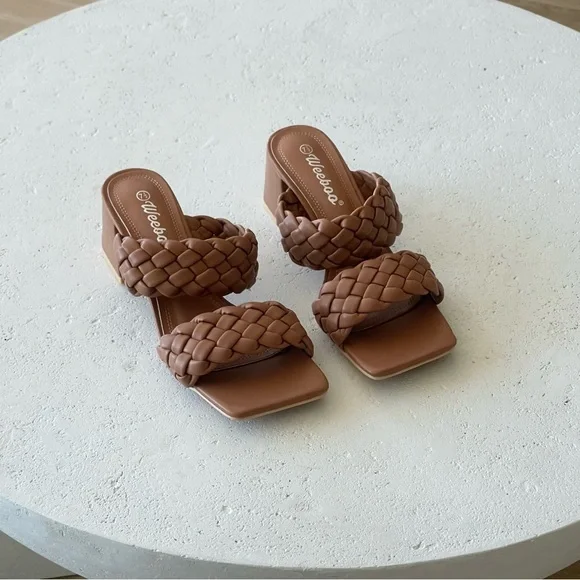 Brown Woven Heeled Sandals Women's 7.5 - Picture 3 of 9